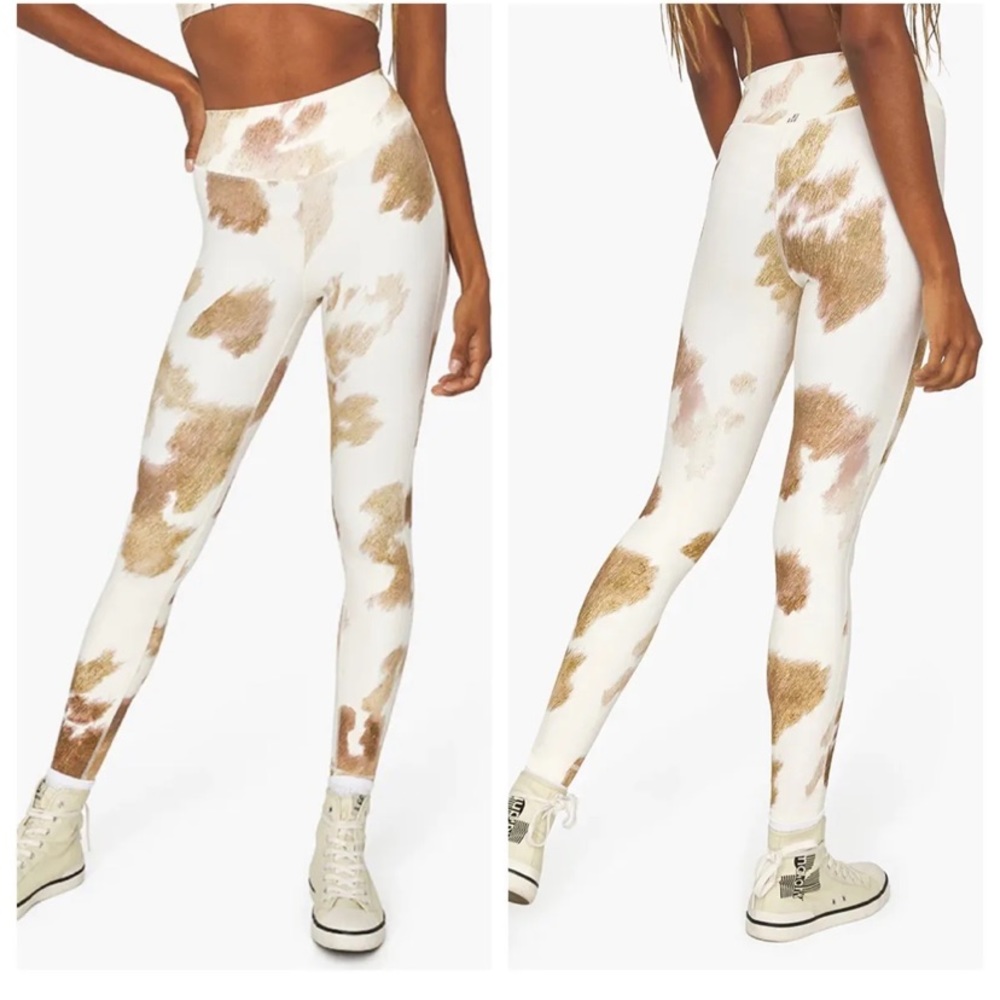 NWOT Weworewhat v shape animal cow print beige multi leggings size small